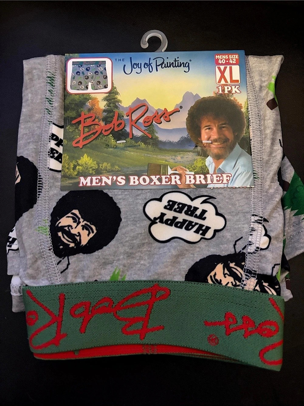 Bob Ross The Joy of Painting Men's Boxer Brief Gray & Green XL